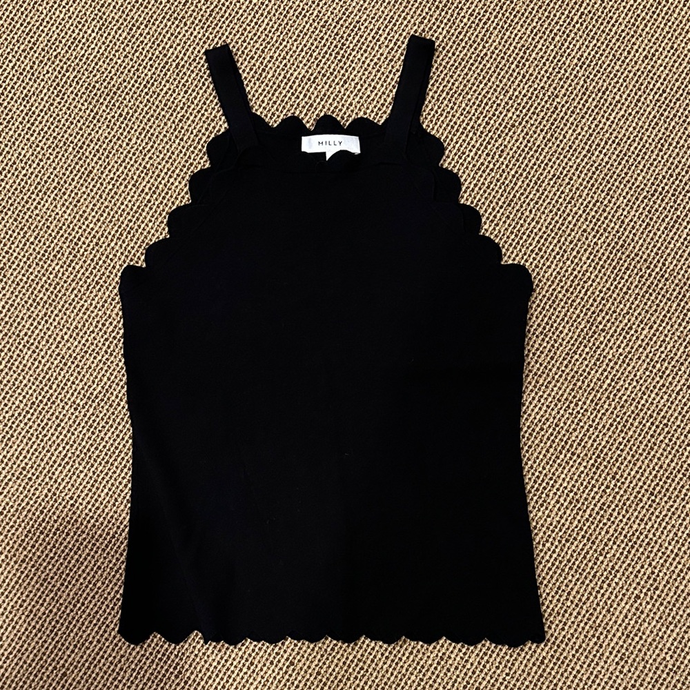 Milly Elegant Black Scalloped Tank Top